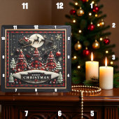 Horloge Carrée Plaid Christmas Trees Santa Sleigh