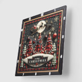 Horloge Carrée Plaid Christmas Trees Santa Sleigh (Angle)