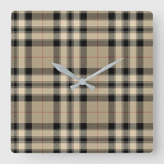 Horloge Carrée Plaid Classique Beige Et Noir (Recto)
