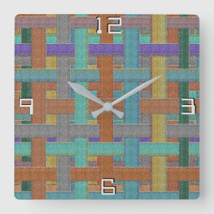 Horloge Carrée "plaid" coloré de Granny, avec aspect toile