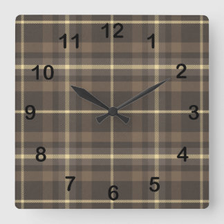 Horloge Carrée Plaid Tartan Maison de Campagne Rustique en Beige 