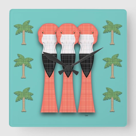 Horloge Carrée Plaidmingos Square Wall Clock (Recto)