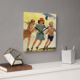 Horloge Carrée Plaisir de patin à roulettes vintage Enfants Garço
