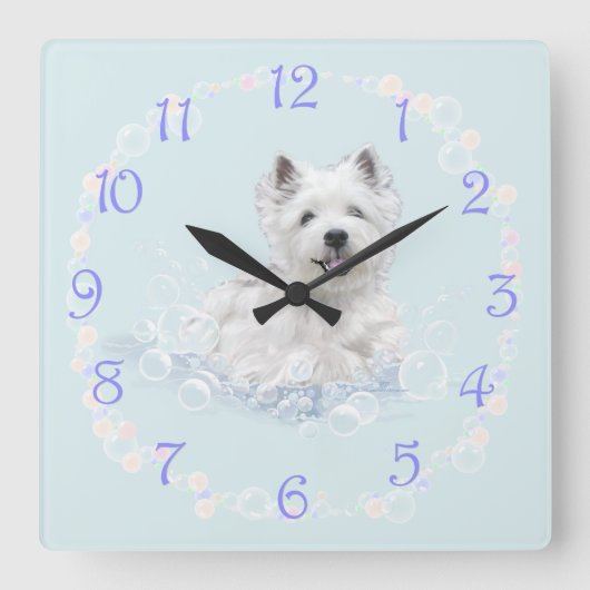 Horloge Carrée Plaisir du bain pour Westie (Recto)