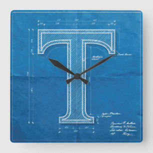 Horloge Carrée Plan directeur Monogramme Lettre T