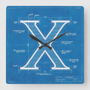 Horloge Carrée Plan directeur monogramme lettre X