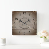 Horloge Carrée Planches en bois marron rustique personnalisées   (Maison)