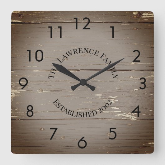 Horloge Carrée Planches en bois marron rustique personnalisées   (Recto)