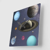 Horloge Carrée Planètes du système solaire (Angle)