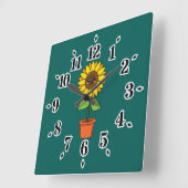 Horloge Carrée Plante de tournesol Kawaii dans un pot (Angle)