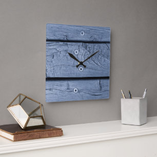 Horloge Carrée Plaques en bois bleu fumé