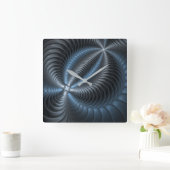 Horloge Carrée Plastique bleu gris 3D Fractal Art moderne Abstrai (Maison)