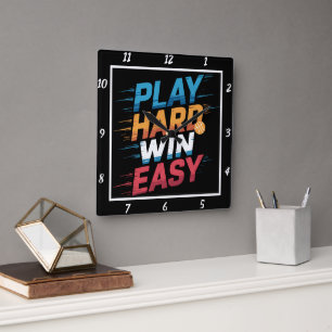 Horloge Carrée Play Hard Win Easy Basketball