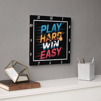 Horloge Carrée Play Hard Win Easy Basketball
