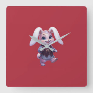 Horloge Carrée PLP LEPURO - Graphisme de roi lapin guerrier migno