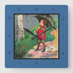 Horloge Carrée Pluie, Pluie, Pars - Mère Goose Nurserme Rhyme