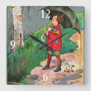 Horloge Carrée Pluie, Pluie, Pars - Mère Goose Nurserme Rhyme