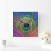 Horloge Carrée Plume de la queue d'un paon (Maison)