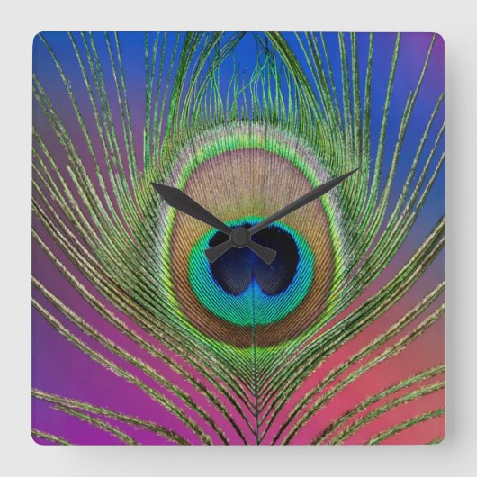 Horloge Carrée Plume de la queue d'un paon (Recto)