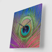 Horloge Carrée Plume de la queue d'un paon (Angle)