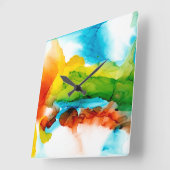 Horloge Carrée Plume primaire - Aquarelles (Angle)