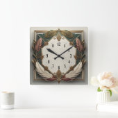 Horloge Carrée Plumes Art Déco (Maison)
