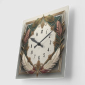 Horloge Carrée Plumes Art Déco (Angle)