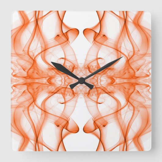 Horloge Carrée Plumes d'orange fumée sur blanc (Recto)