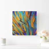 Horloge Carrée Plumes en verre tendu AI Art Abstrait (Maison)