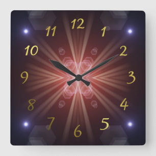Horloge Carrée plusieurs petits soleils colorés, lumières
