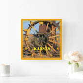 Horloge Carrée Pneus de tracteur antique du Kansas (Maison)