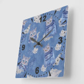 Horloge Carrée Poches de jeans, chatons et dentelle (Angle)