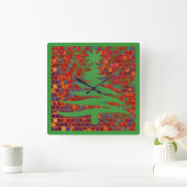 Horloge Carrée Pochoir d'arbre de Noël vert (Maison)
