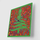 Horloge Carrée Pochoir d'arbre de Noël vert (Angle)