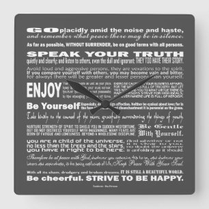 Horloge Carrée Poésie de vers de Poesy de poème de desiderata