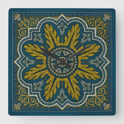 Horloge Carrée Point Déco Blue et Gold Star (Recto)