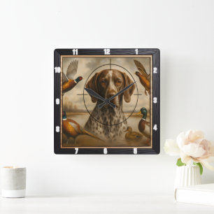 Horloge Carrée Pointer Chien Chasse Canards Phéasants