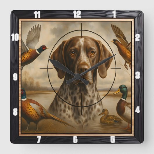 Horloge Carrée Pointer Chien Chasse Canards Phéasants (Recto)