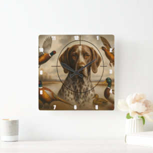 Horloge Carrée Pointeur Oiseau Chien Chasse Canards Pheasants