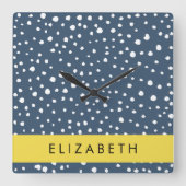 Horloge Carrée Points Dalmatiens Bleus De La Marine, Spots, Dotés (Recto)