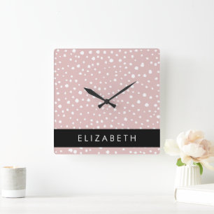 Horloge Carrée Points Dalmatiens Rose, Points Dalmatiens, Votre N