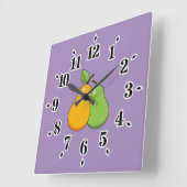 Horloge Carrée Poires jaunes et vertes (Angle)
