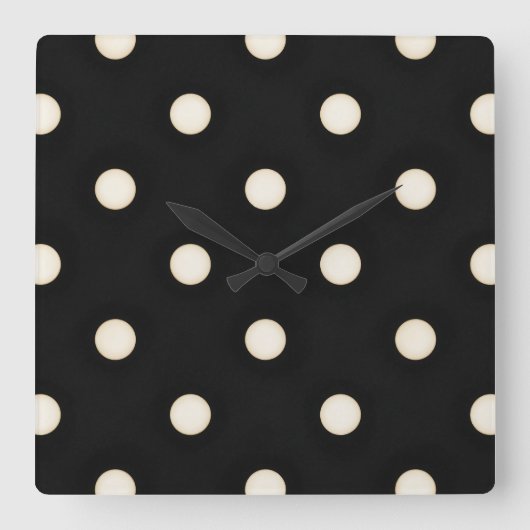 Horloge Carrée Pois blancs d'antiquités sur noir détendu (Recto)