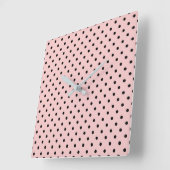 Horloge Carrée Pois rose noir (Angle)