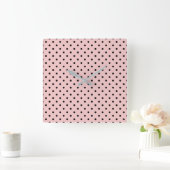 Horloge Carrée Pois rose noir (Maison)