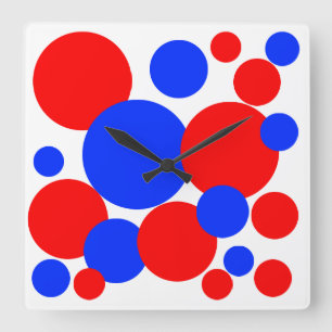 Horloge Carrée Pois rouge, blanc et bleu