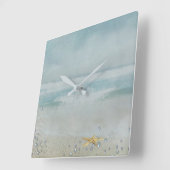 Horloge Carrée poisson d'eau sur la plage (Angle)