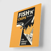 Horloge Carrée Poisson Et Chips Anglais (Angle)