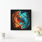 Horloge Carrée Poisson japonais Yin Yang Koi (Maison)