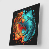 Horloge Carrée Poisson japonais Yin Yang Koi (Angle)